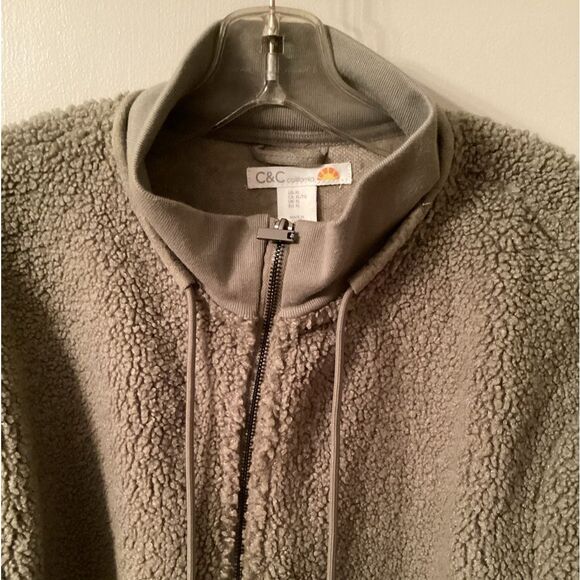 C & C CALIFORNIA SIZE XL OLIVE GREEN 1/4 ZIP SHERPA PULLOVER LOUNGE - Picture 4 of 6